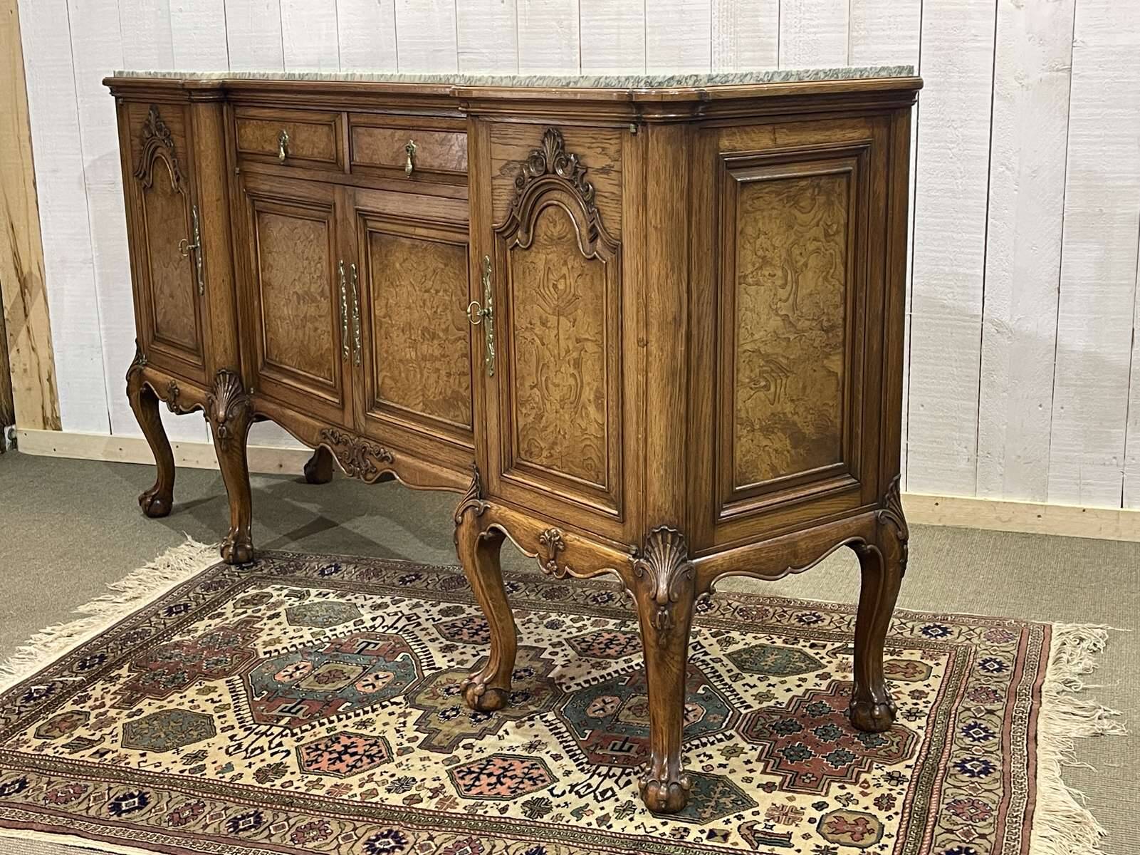 SOUBRIER Chippendale sideboard in oak, elm burl and marble