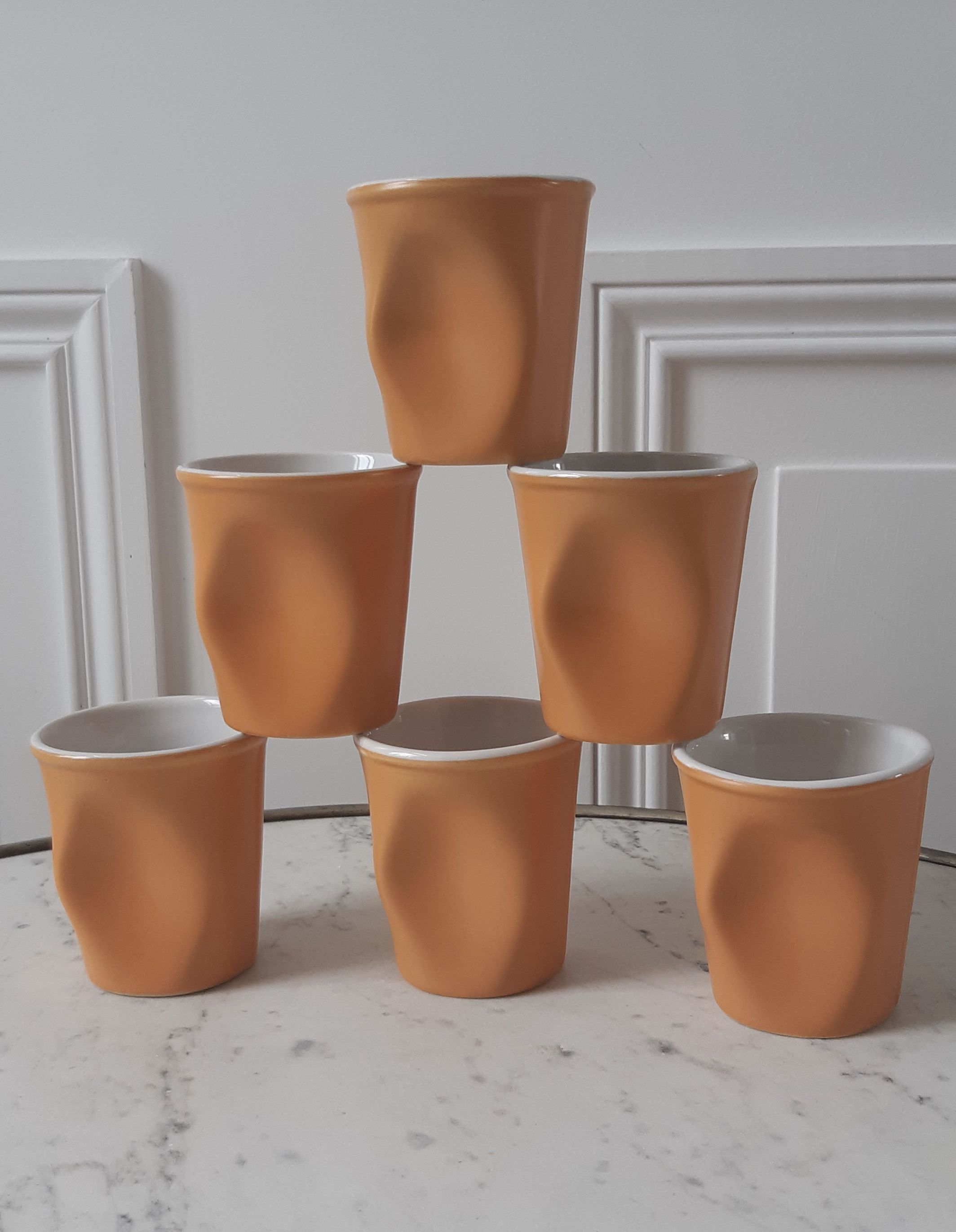 Set of 6 Orange Crumpled Espresso Coffee Cups Revol