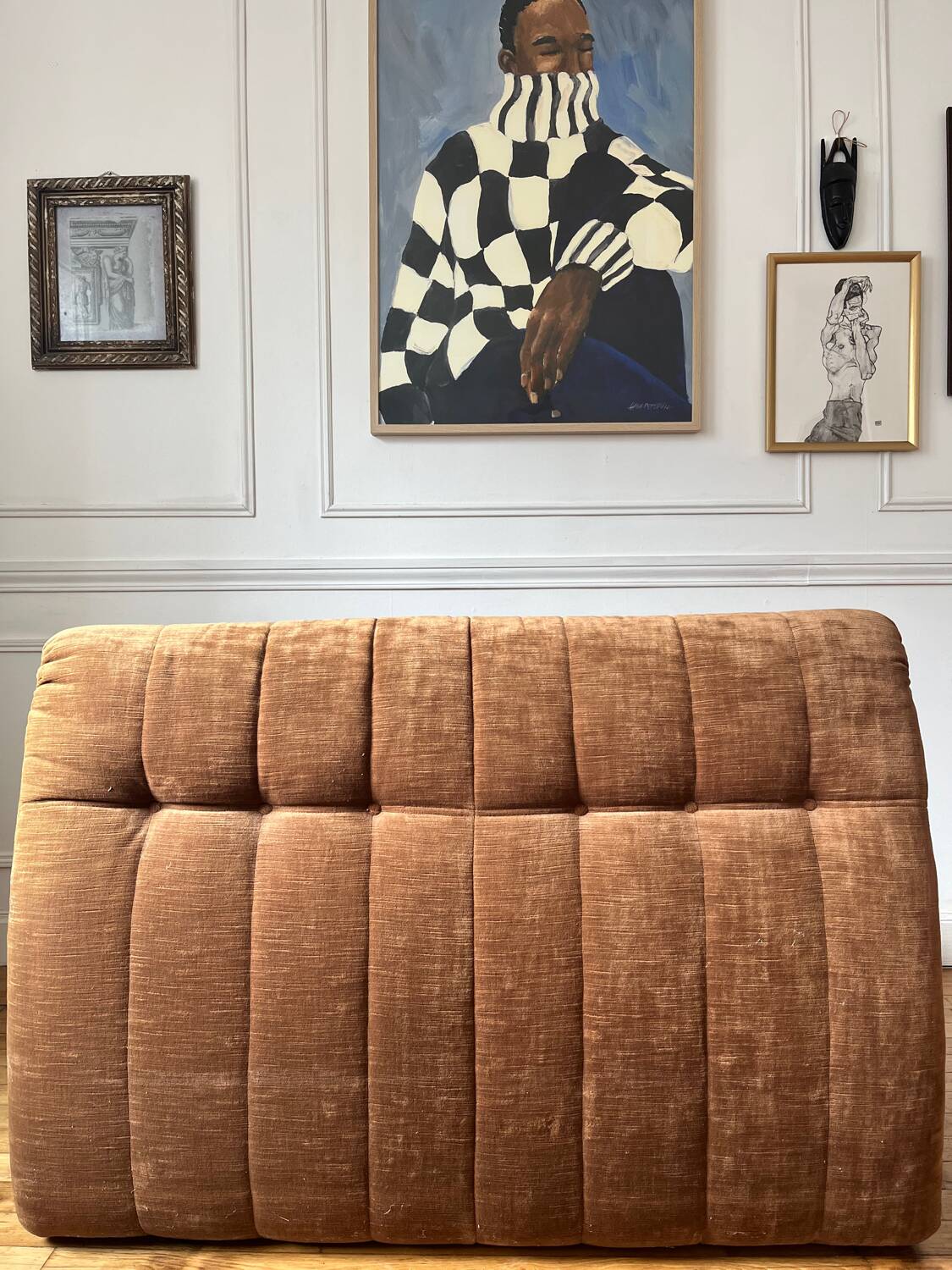 2-seater armchair in fawn velvet, Steiner edition 1970