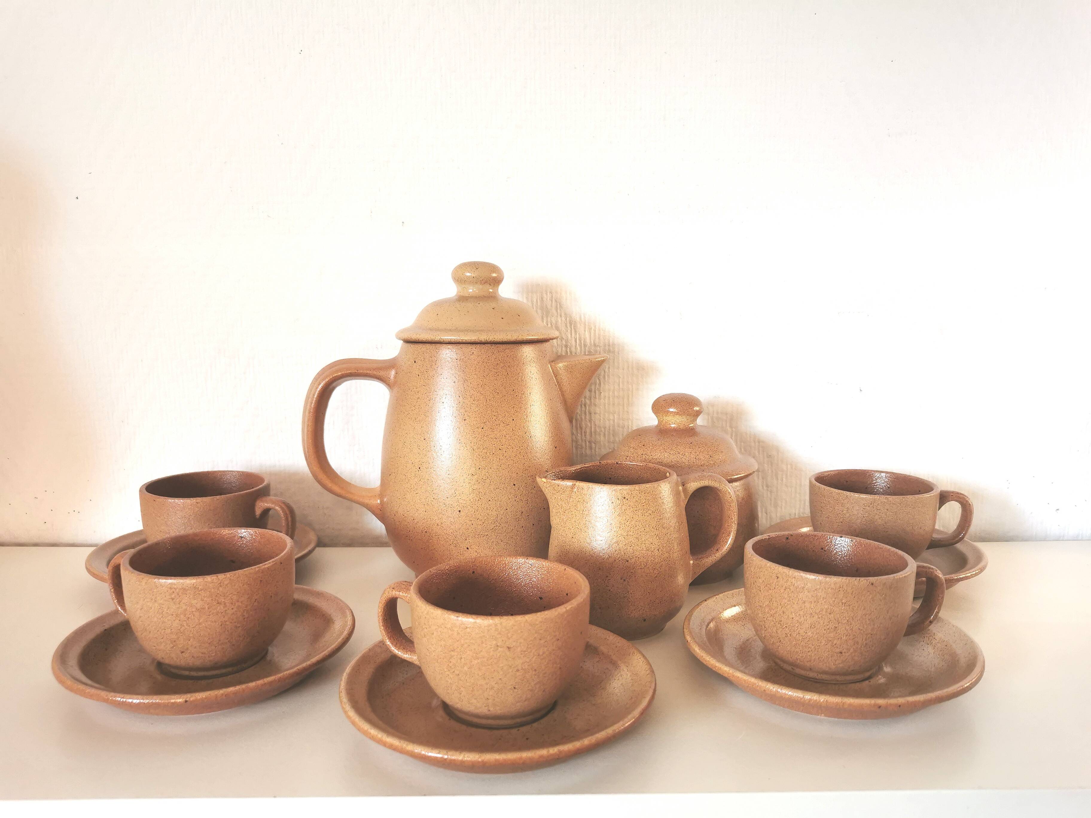 brown stoneware coffee set from the 70s
