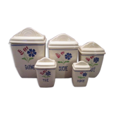 Set de 5 pots a épices anciens art-déco en faience de Lunéville modèle "Marcelle"