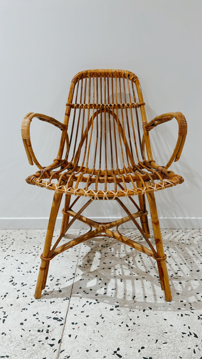 Six vintage rattan chairs