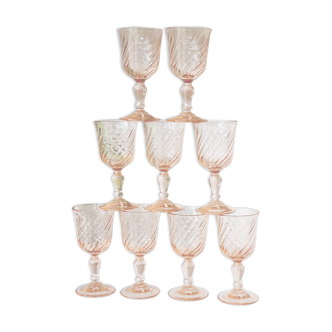 Set of 9 Arcoroc rosaline digestive glasses