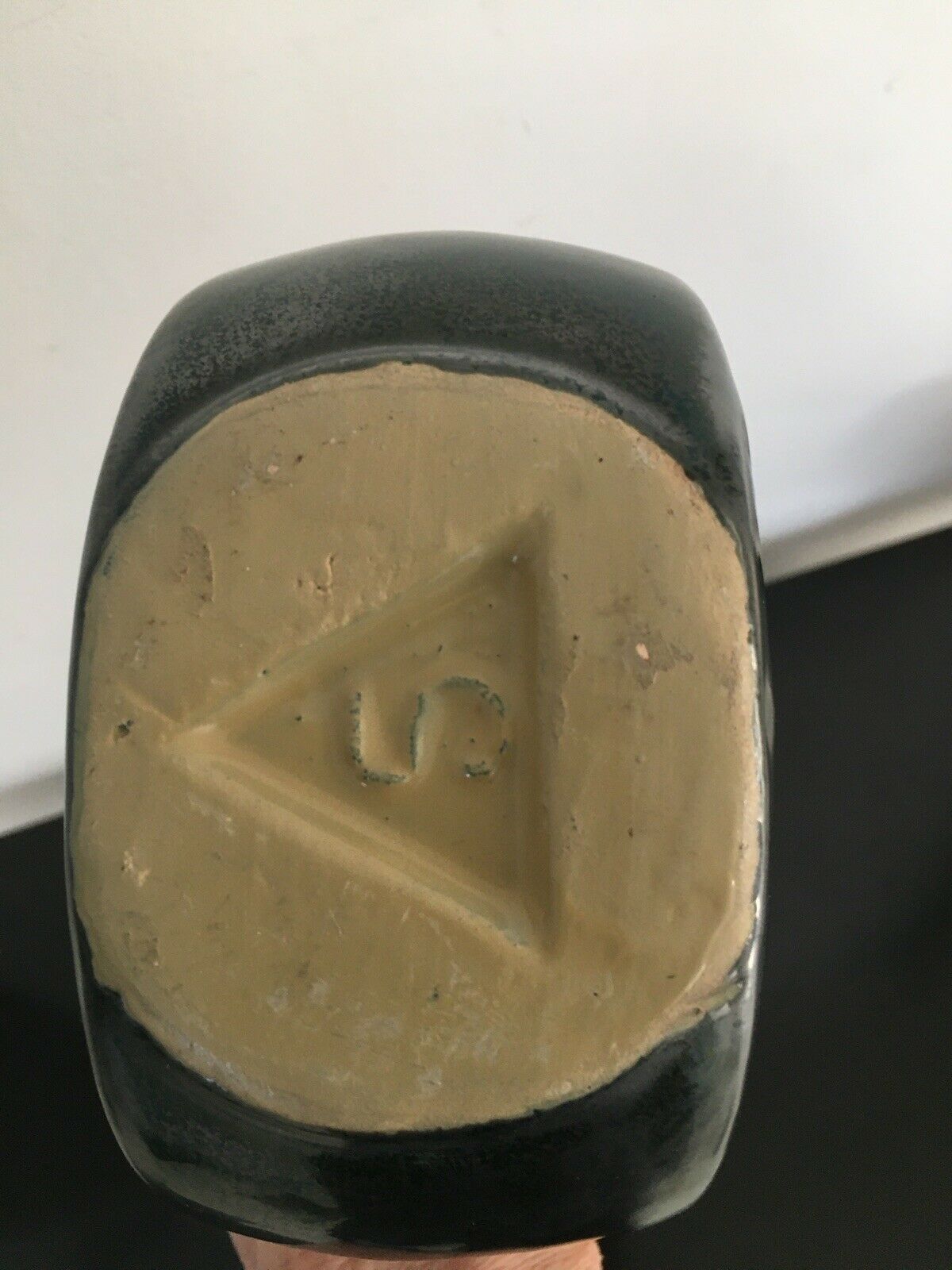 Carafe broc pitcher in green ceramic with metallic highlights