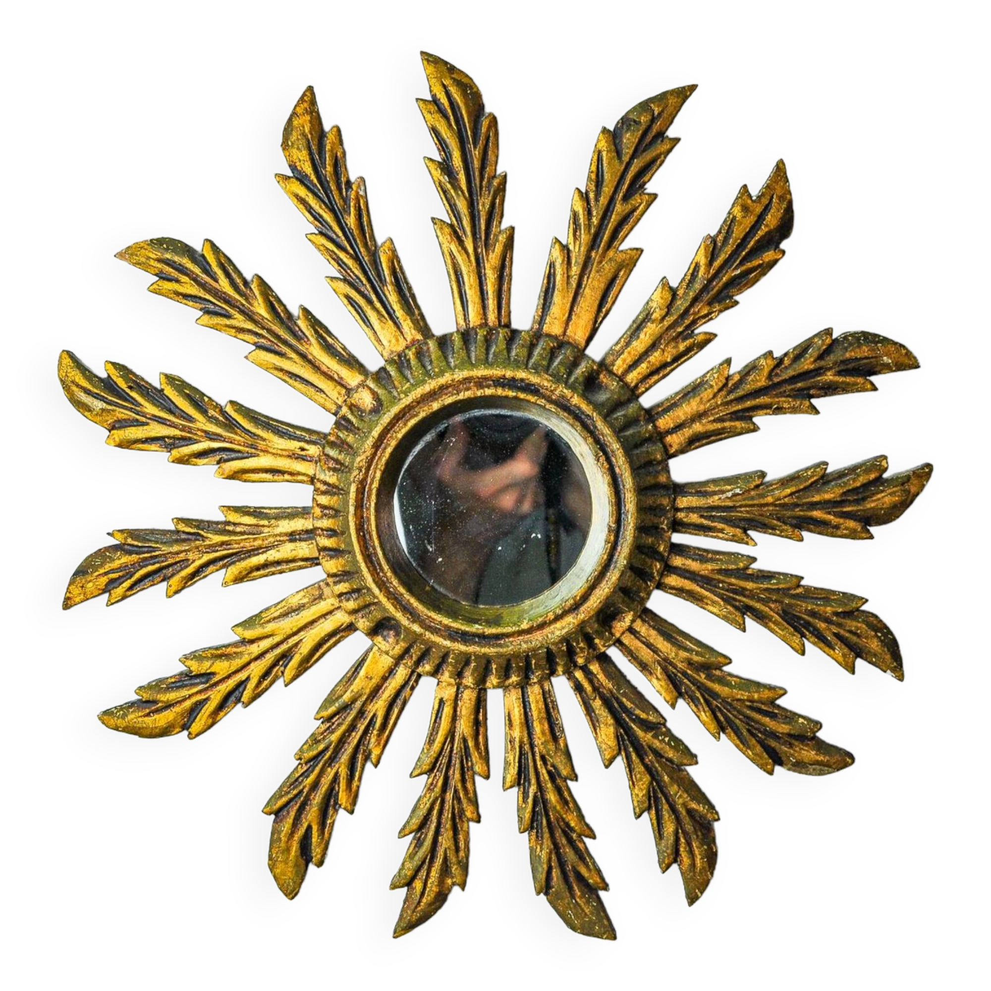 Sun mirror in gilded wood, France, 1960, 38 cm