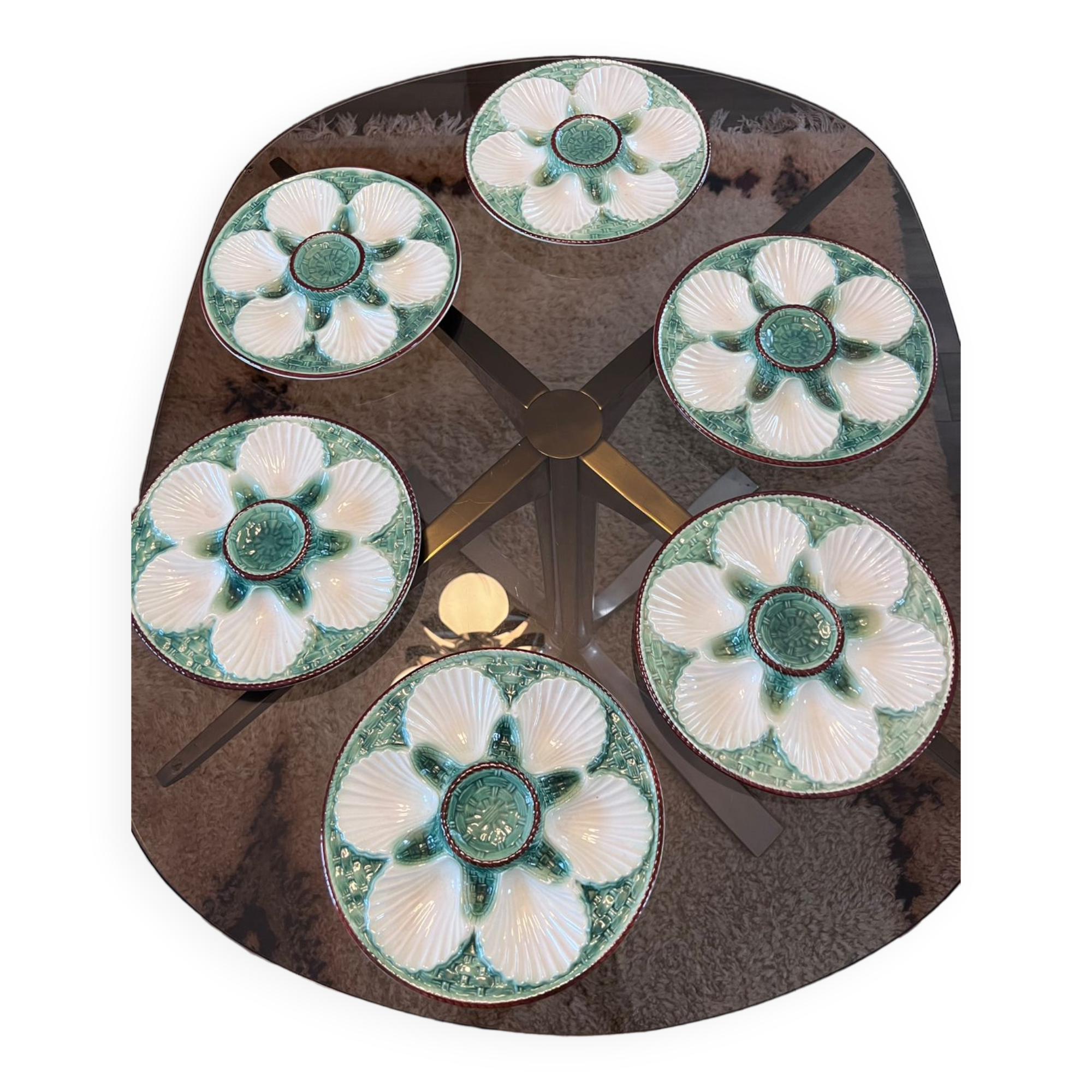 6 vintage slip oyster plates