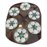 6 assiettes à huîtres en barbotine vintage