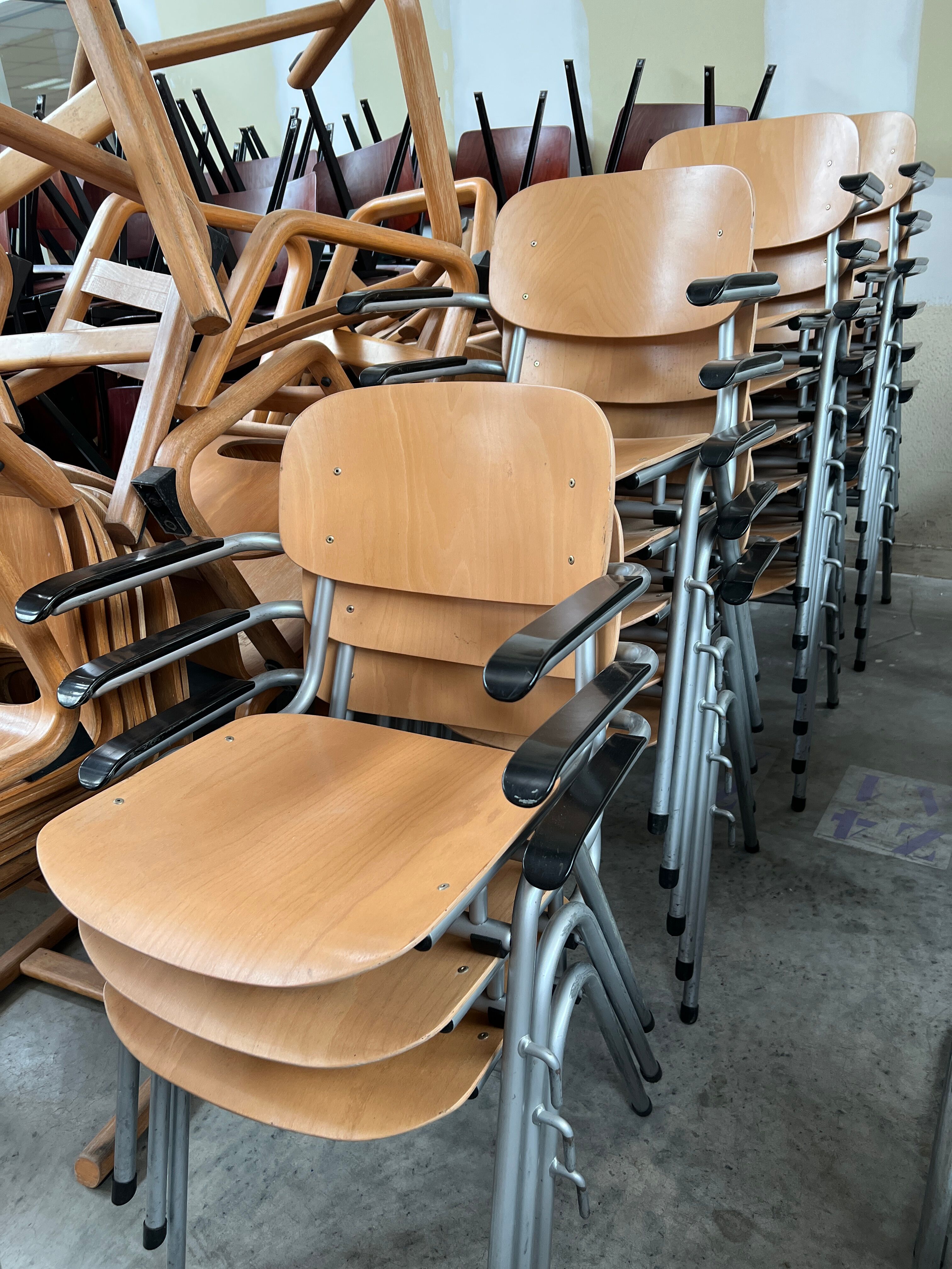 Set of 40 school chairs with armrests, 70s, Netherlands