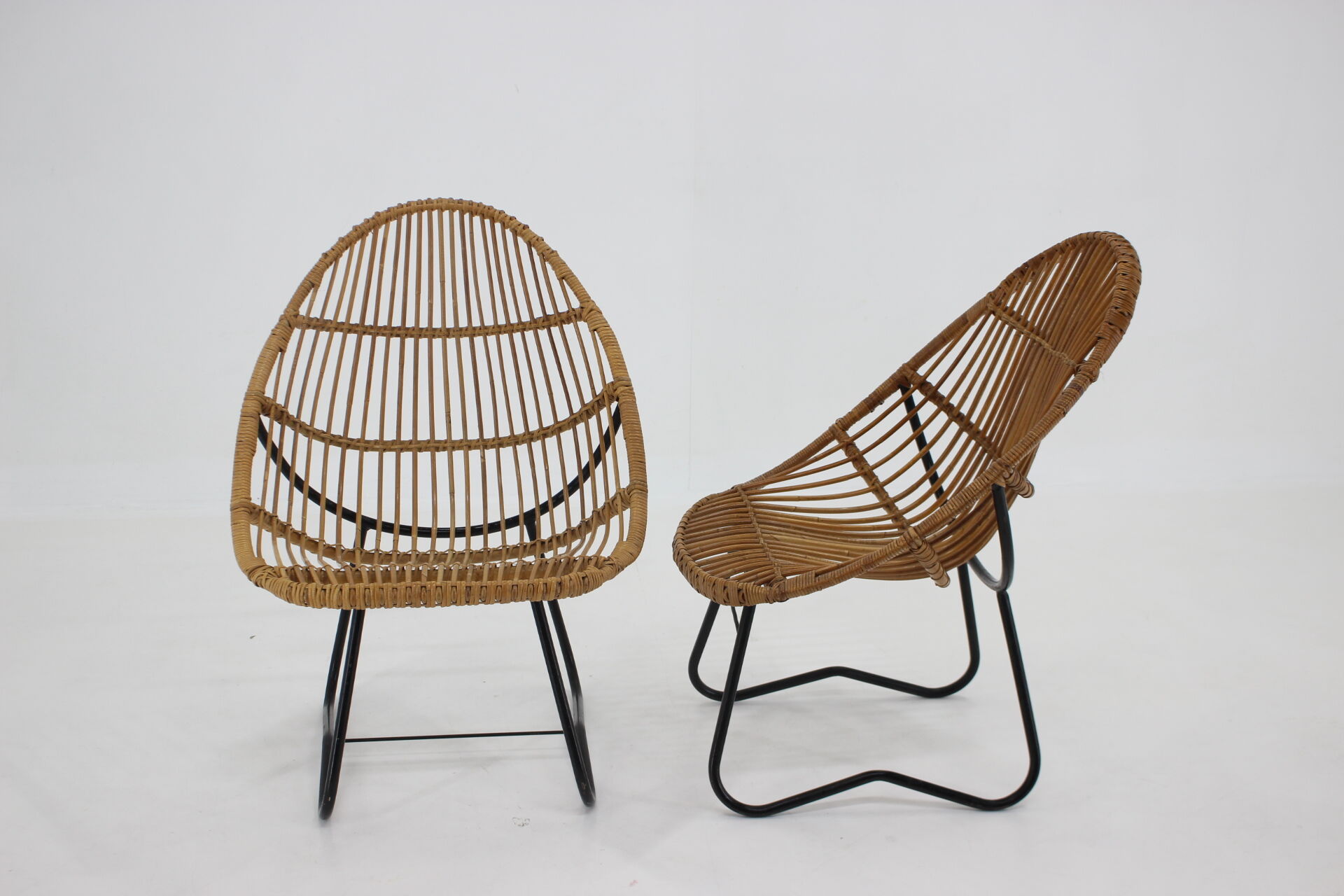1960s Pair of Alan Fuchs Rattan Lounge Chairs by ULUV, Czechoslovakia