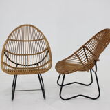 1960s Pair of Alan Fuchs Rattan Lounge Chairs by ULUV, Czechoslovakia