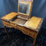 19th-century hairdresser with marquetry decoration on oak in the Louis XV Transition style.