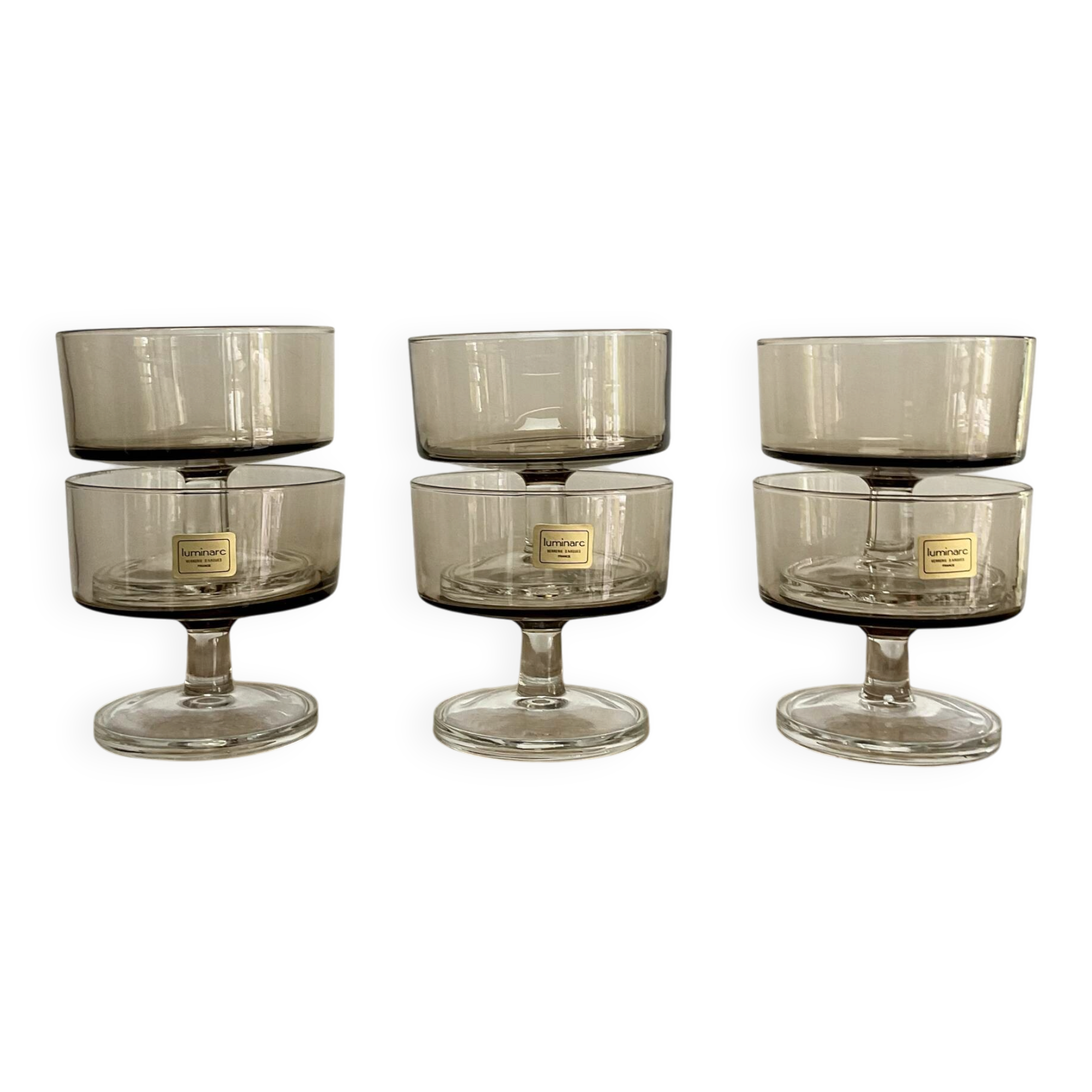 6 vintage smoked glass coupes model "Sweden" France