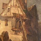 Framed 19th century watercolor representing a view of a fishing port