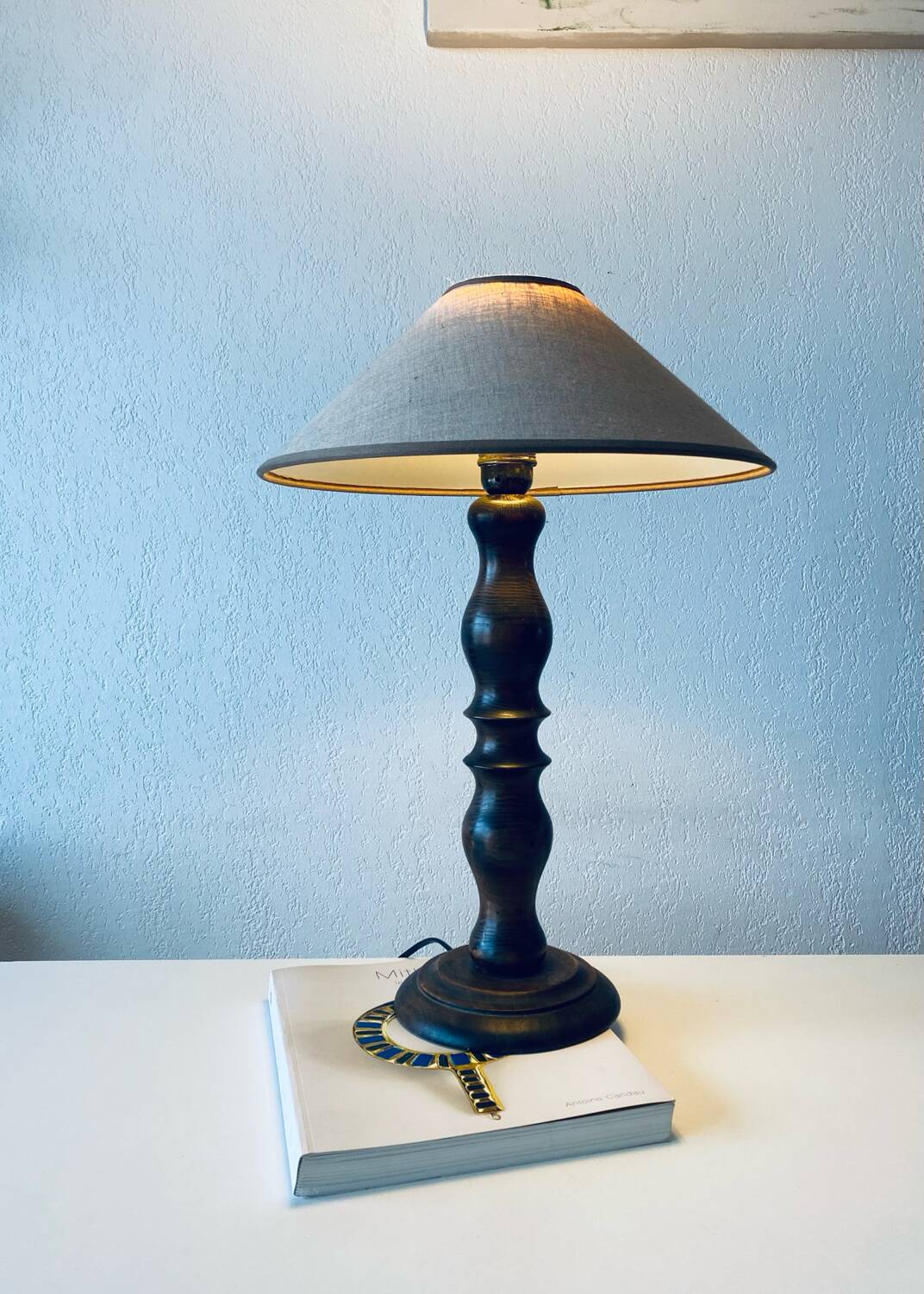 Turned wooden chalet lamp