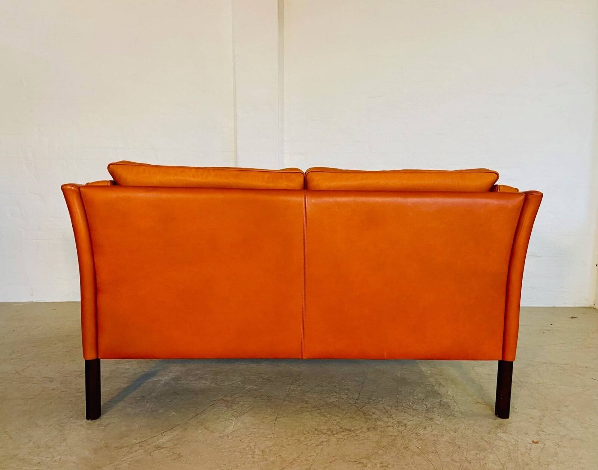 Vintage retro Danish Mogens Hansen 2 person cognac leather sofa
