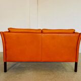 Canapé vintage rétro danois Mogens Hansen pour 2 personnes en cuir cognac