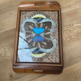 Inlaid top in exotic wood and butterfly wing decorations