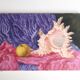Painting, still life with shell by Cécile Angeli, 90s