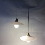 Duo of vintage opaline pendant lights