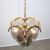 Vintage Vistosi Chandelier: Gold & Smoked Glass, Italian Mid-Century Lighti