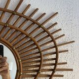Vintage 1960s sun mirror, rattan, ORTF style, spiral eye - 66 x 50 cm