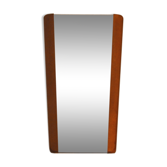 Miroir scandinave années 60 bordé de teck 79x35cm