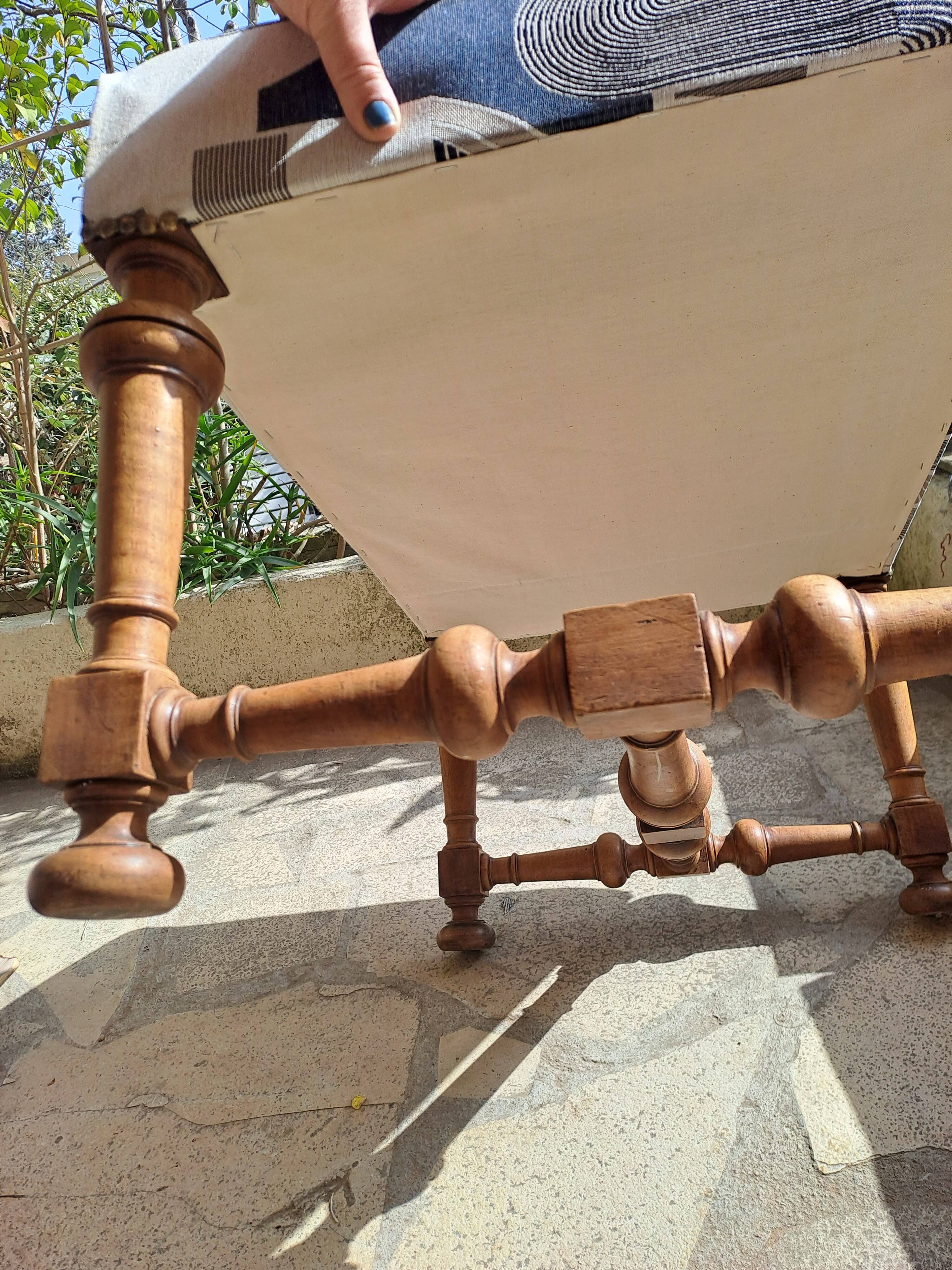 Set of 2 rectangular poufs, art deco footboard, reupholstered, vintage, 1930s/1950s