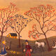 Tableau d'art naïf vintage - Scène champêtre. Art populaire