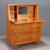 Vintage cabinet with drop-down design, wood, 3 drawers from the 1960s, original