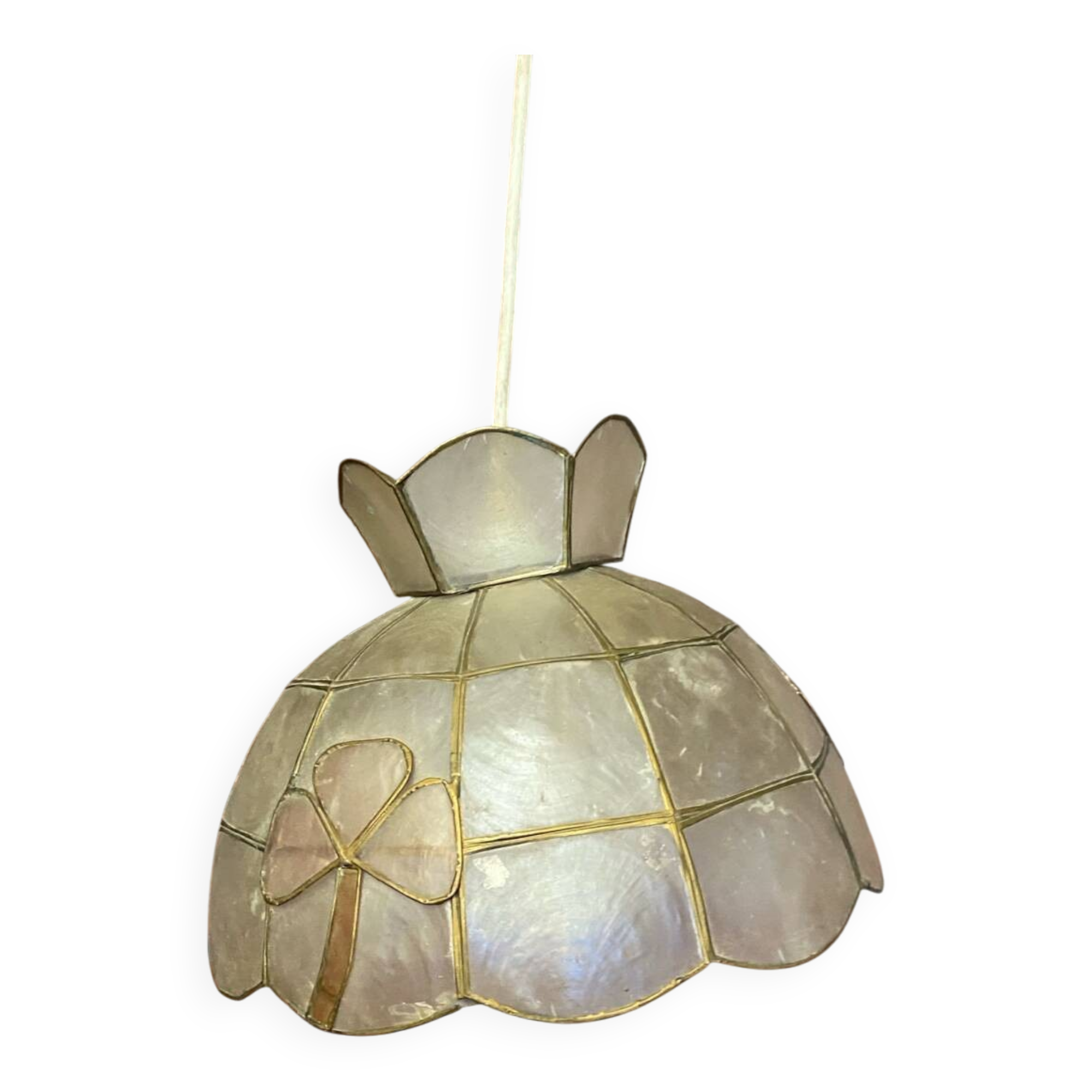 Antique Art Deco Style Pendant Light, Mother-of-Pearl & Brass, 1970s Vintage