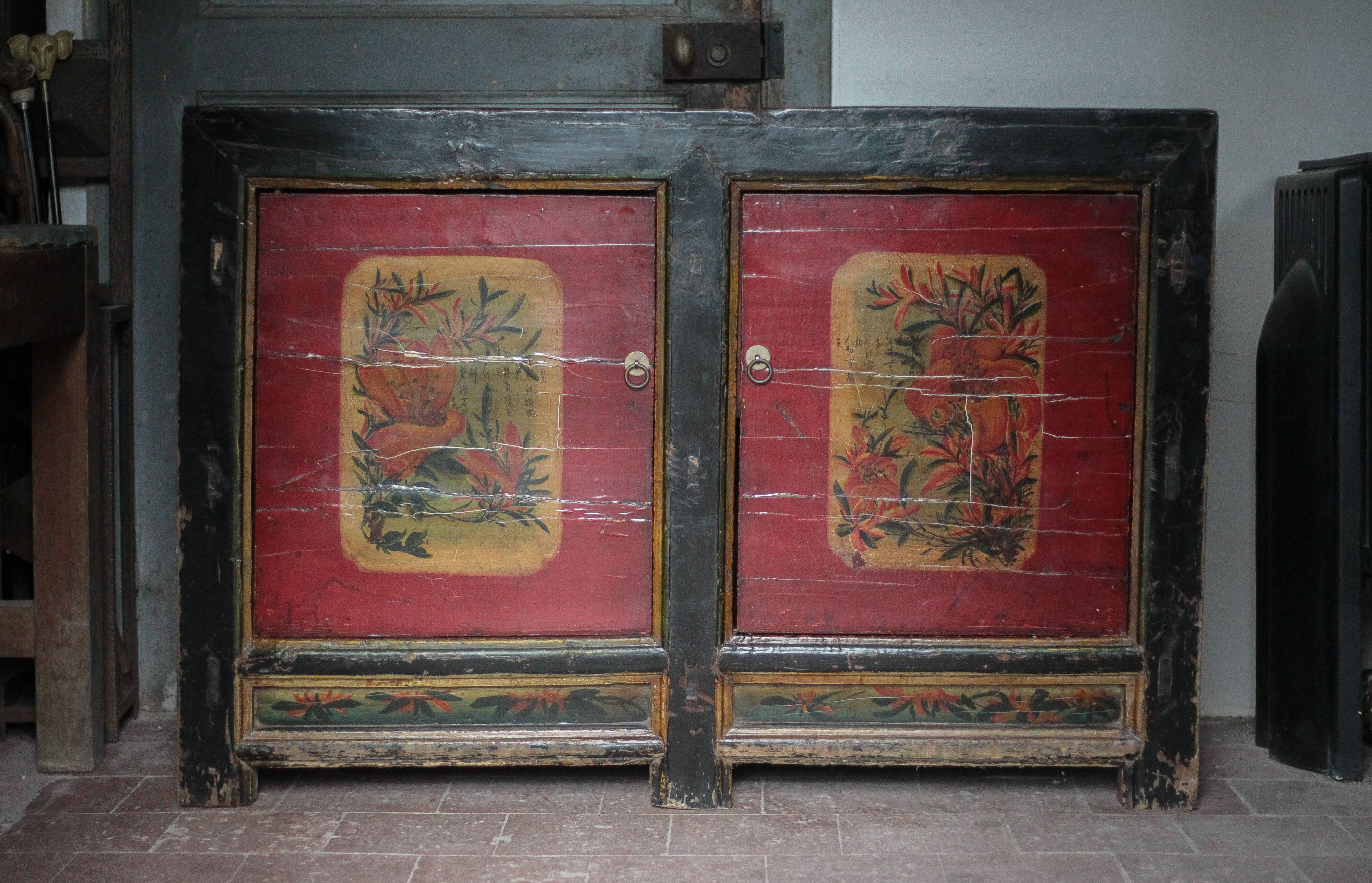 Chinese buffet from Mongolia, 2 doors, converted antique chest.