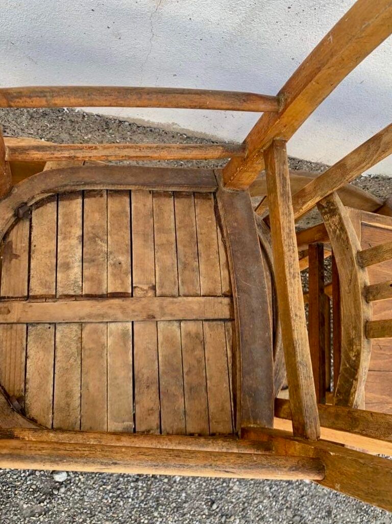 Set of 13 old art deco bistro chairs from the 1930s in light wood