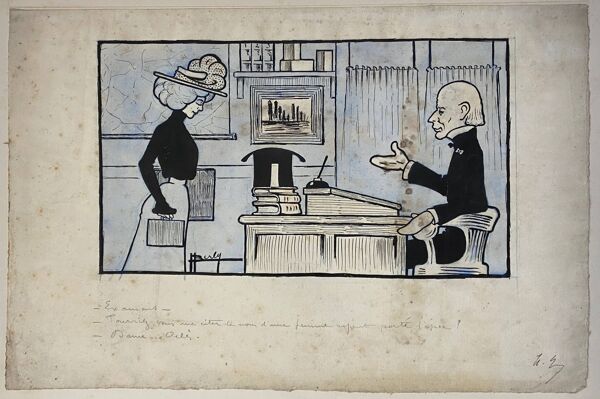 Paire de dessins humoristiques anciens Presse signés Dandurand et Berly