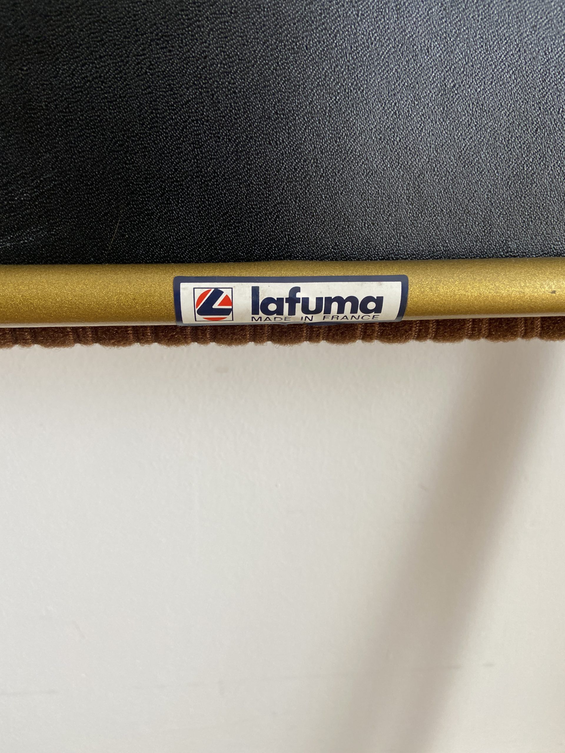 Vintage lafuma folding chair with brown striped fabric