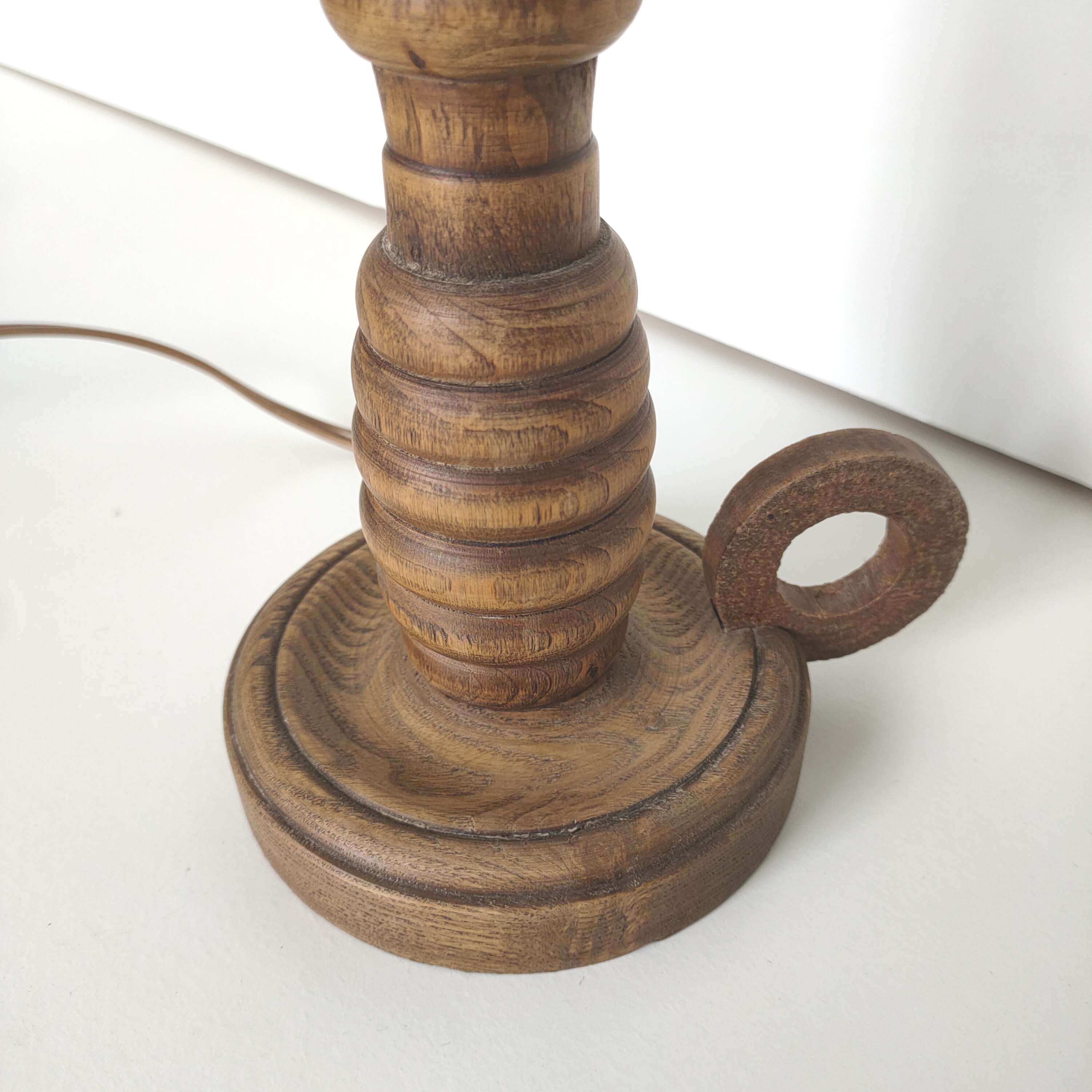 Turned wooden candlestick lamp