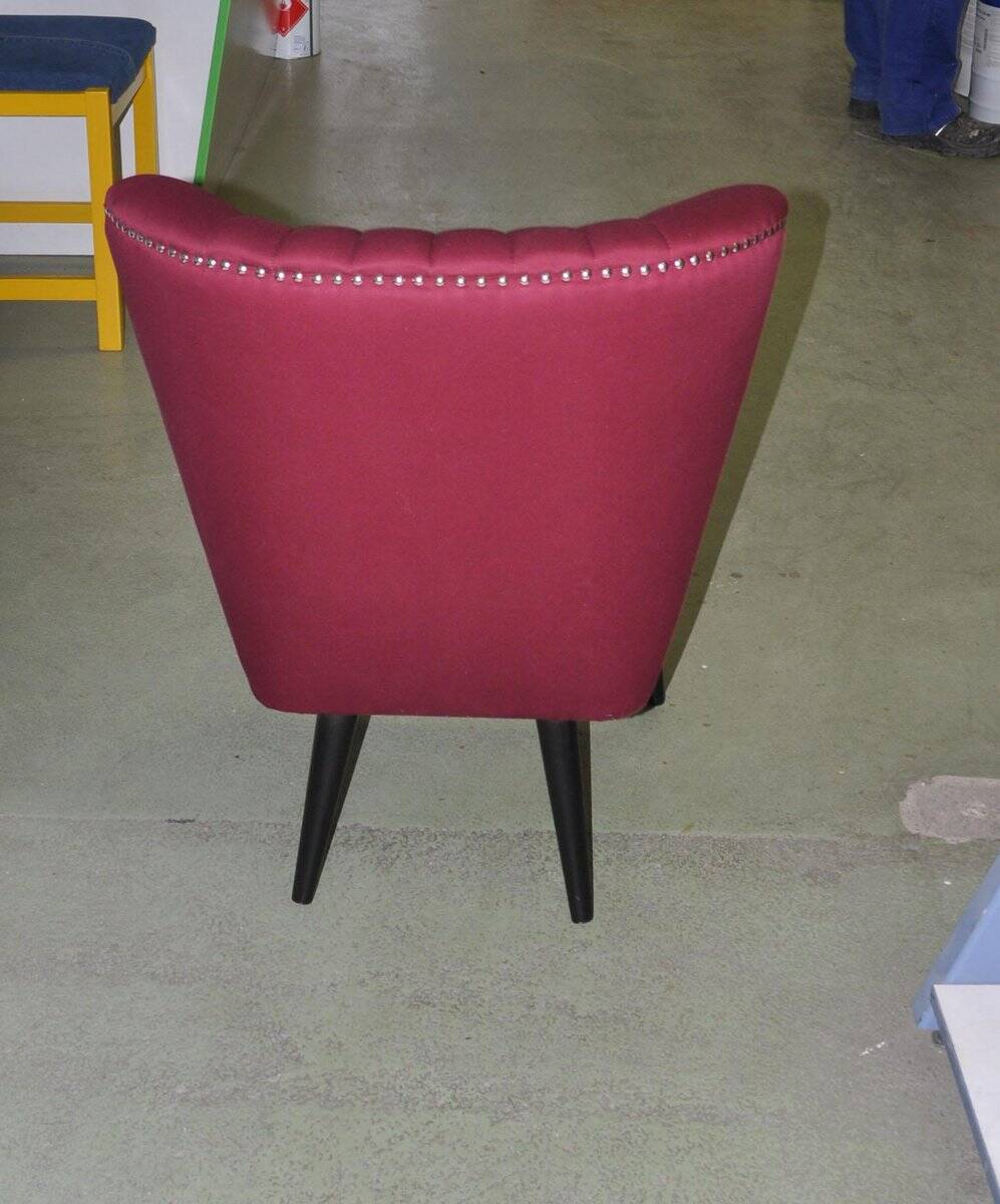 1950s cocktail chair in Bordeaux and black fabric and wood, Mid-Century style.