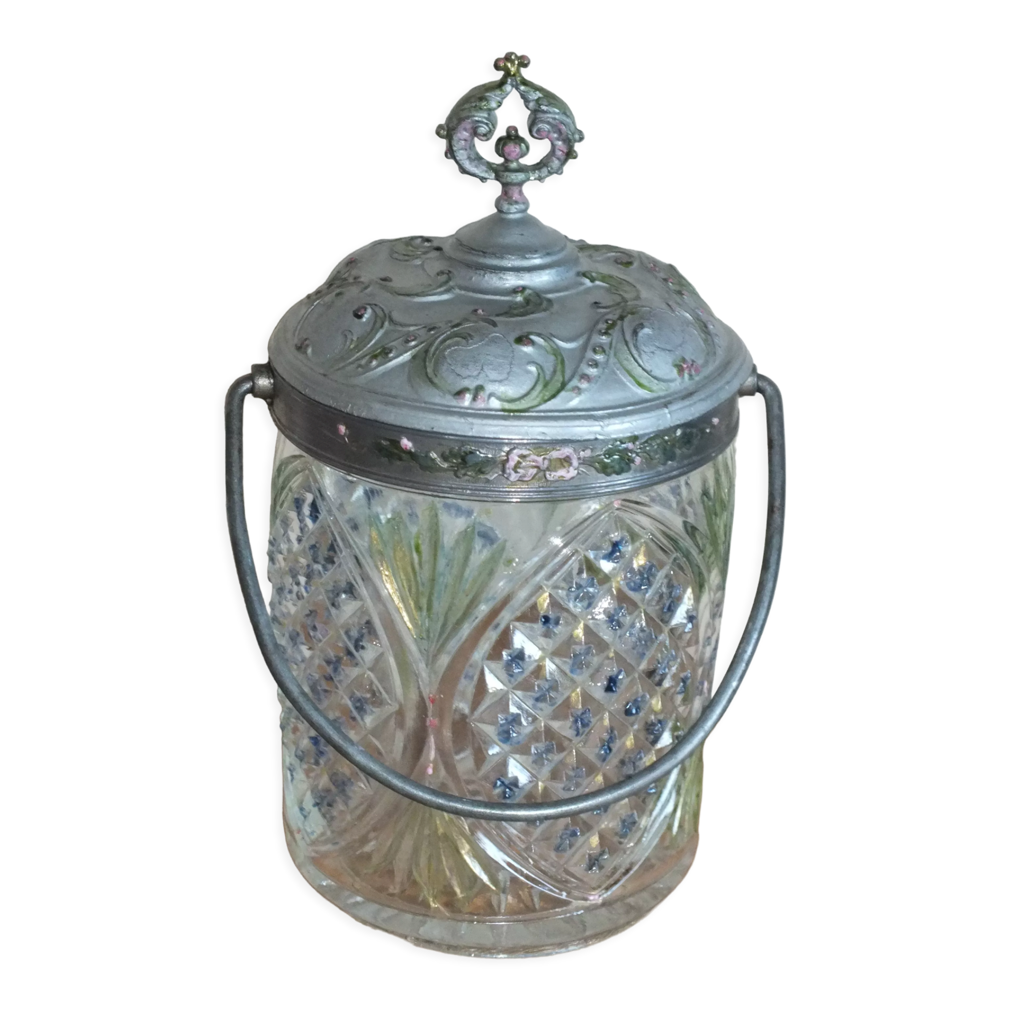 Antique Crystal Moulded Biscuit Bucket Painted Diamond Tips