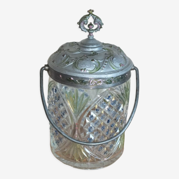 Antique Crystal Moulded Biscuit Bucket Painted Diamond Tips