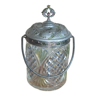 Antique Crystal Moulded Biscuit Bucket Painted Diamond Tips