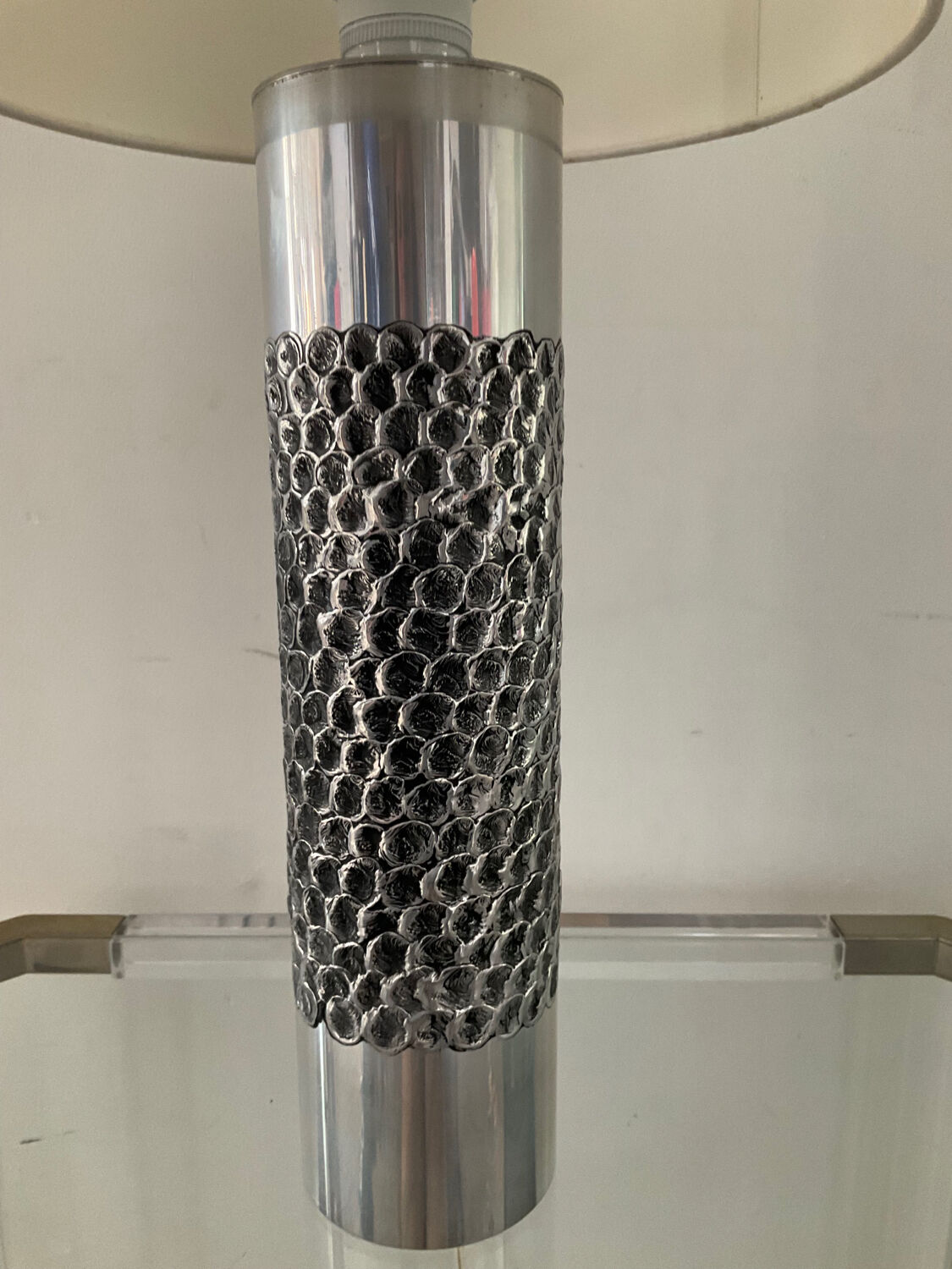 Lamp by Willy Luyckx in polished and textured aluminum 60s 70s