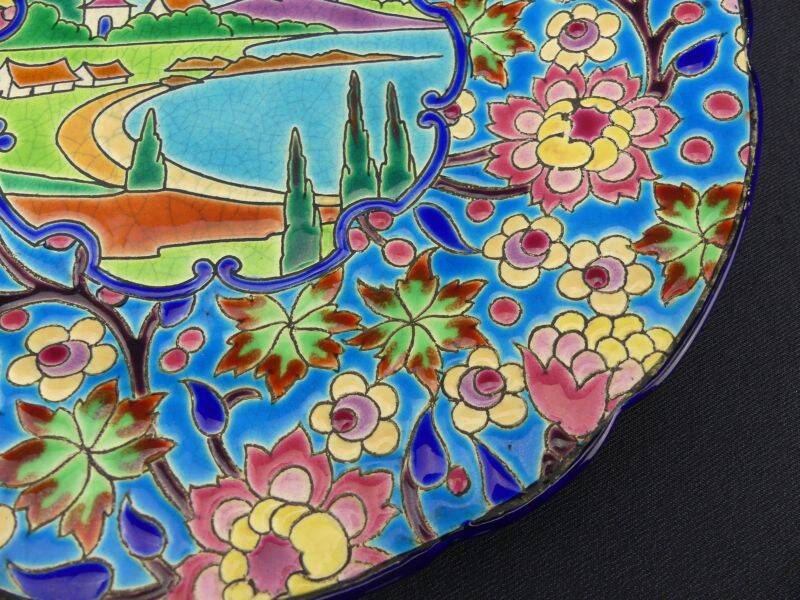 Decorative plate in Longwy enamels