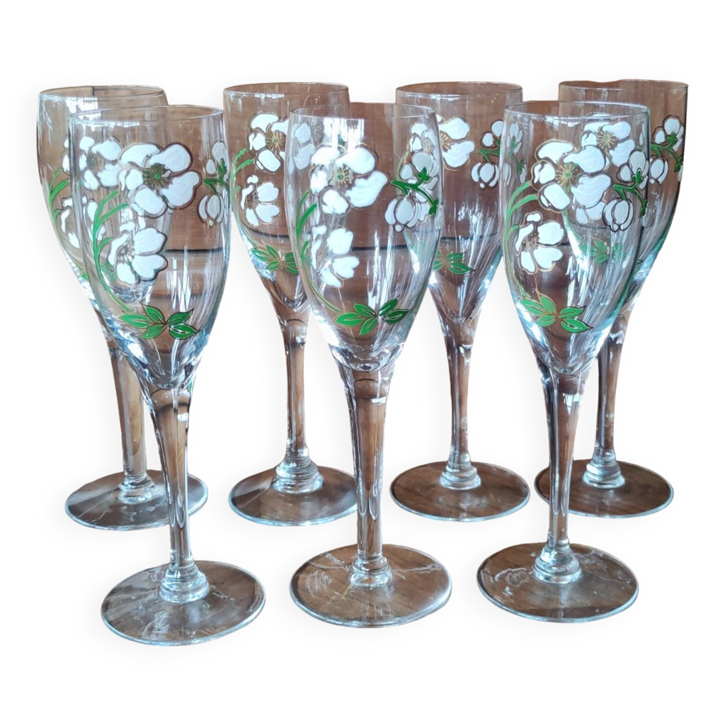 Lot De 2 Flûtes à Champagne – Décor Iris, Verre Multicouleur, Occasion Bon état