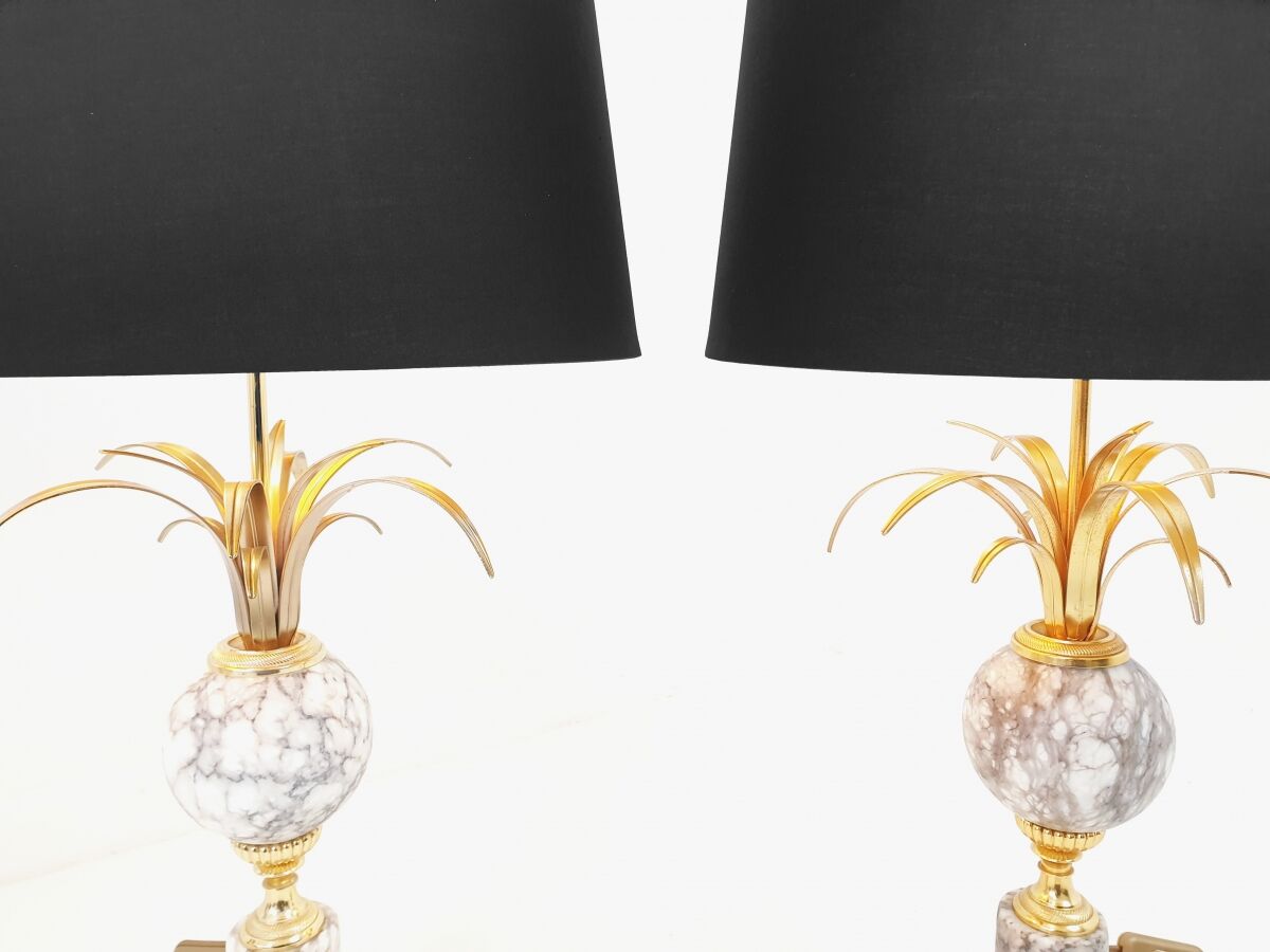 Pair of marble and brass palm lamps by Baker SA