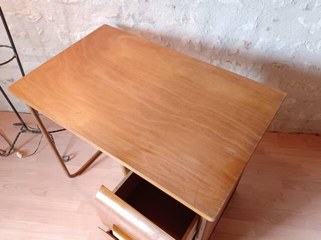 Small vintage desk from the 1950s, wood and metal.