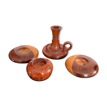 Series of 4 vintage wooden candle holders