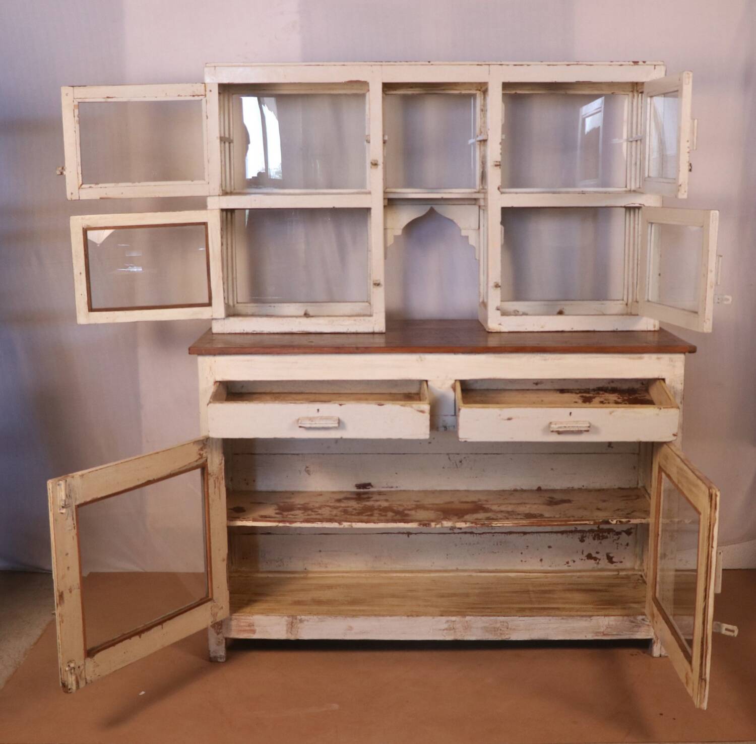 Burmese teak merchant's counter with original white patina.