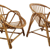 Duo of rattan shell armchairs 1970