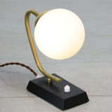 Mid-century Table Lamp in Brass & Opaline