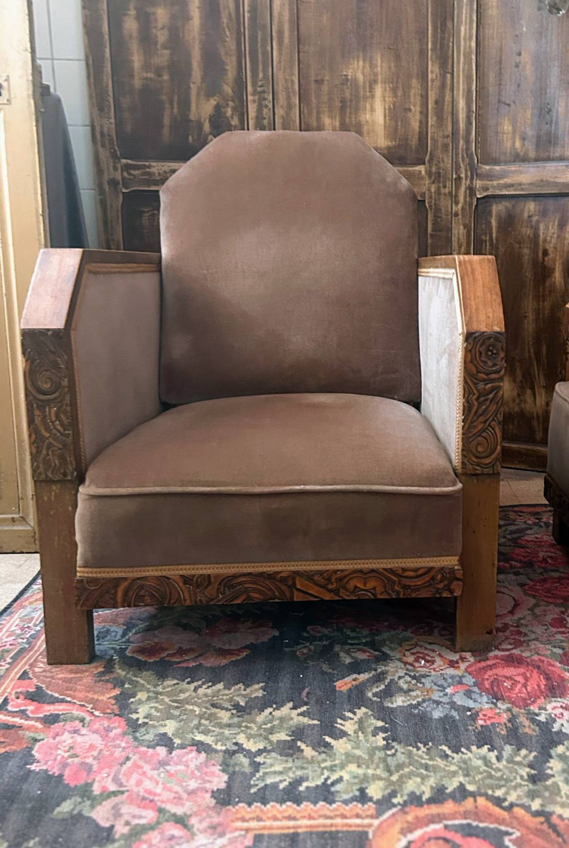 Pair of Art Deco club armchairs, renovated