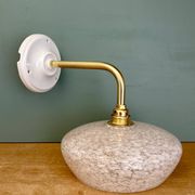 Vintage glass wall lamp with a curved arm from Clichy, white.
